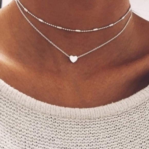 (Last1) Double Heart Layered Necklace/Choker Super - Picture 4 of 4